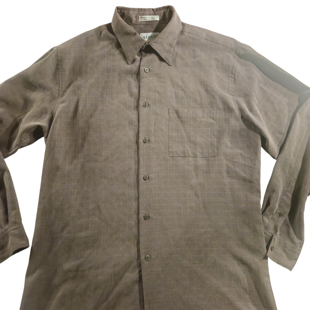 Alfani Shirt Mens Medium Brown Check Long Sleeve Button Front Dress Business